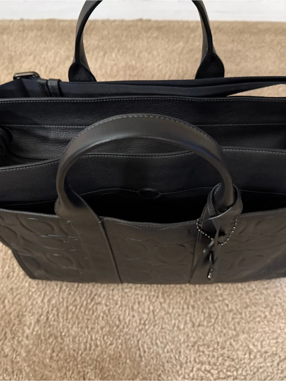 Coach Black Embossed Signature Leather Tote